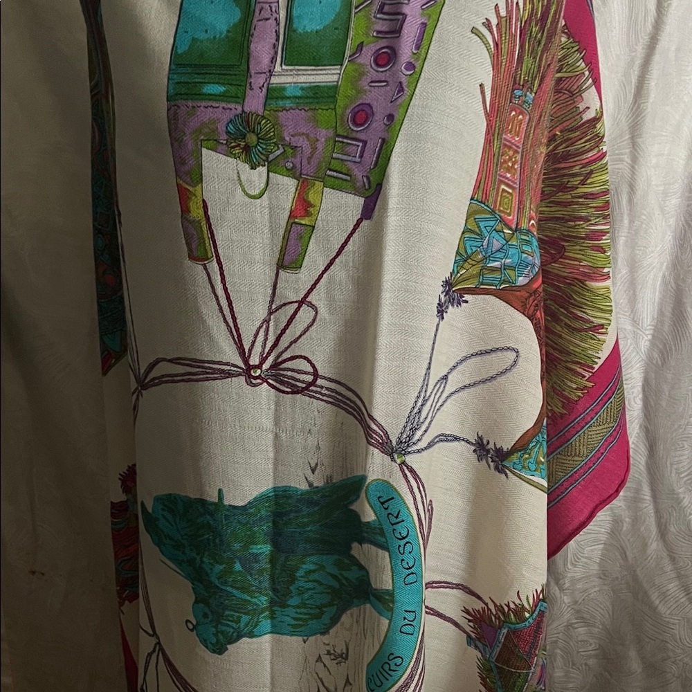 HERMES cashmere/silk Scarf W 46 in H 47 in multicolor 
CUIRS DU DESERT